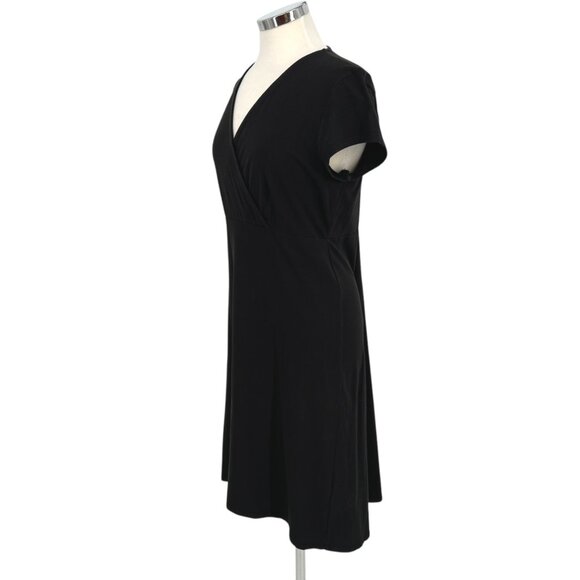 Eileen Fisher V-Neck Midi Dress Short Sleeve Black Size Medium - Picture 6 of 12